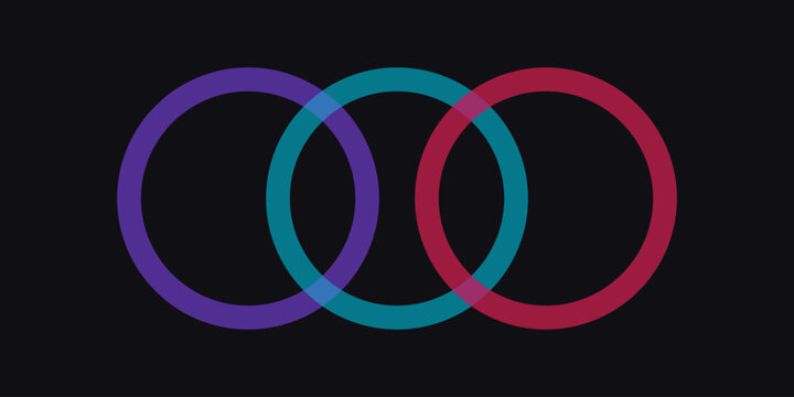 Abstract interlocking rings creating a colorful design, modern graphic illustration with three circles.
