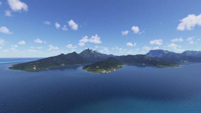 Circular aerial view of Marae Taputapuatea island. French Polynesia