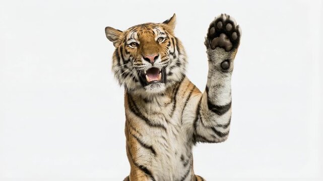 indian bengal tiger making high five isolated on white background