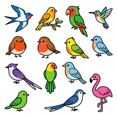 Obraz premium A collection of colorful cartoon birds on a white background