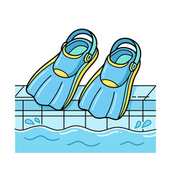 Blue swimming flippers sit on the edge of a pool © ades