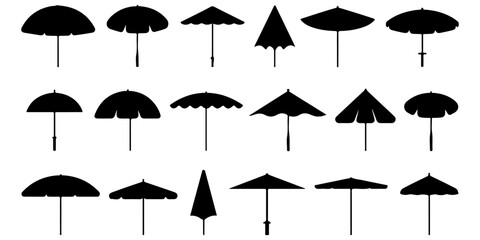 parasol and umbrella silhouette collection isolated for seasonal design projects © Lutfunnaher
