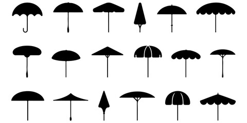 parasol and umbrella silhouette collection isolated for seasonal design projects © Lutfunnaher