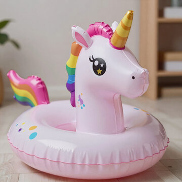 Soft Shading Ring Rubber. A Cartoon Illustration Of An Inflatable Unicorn-Shaped Rubber Ring