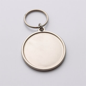 Indian Miniature Ring Keyring. Round Silver Keychain With Isolated Key Ring On White Background