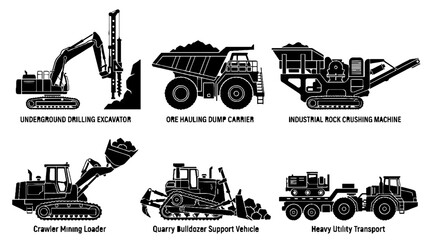 Obraz premium Set of silhouettes of heavy construction and mining machinery equipment 1.