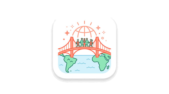 Global Unity: Diverse People Crossing Bridge Over Earth, Connecting Continents