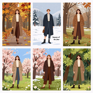 Fashion Illustration Love Music. Illustration Showcasing Various Scenes Of The Changing Seasons