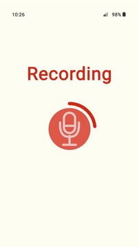 Vertical video animation of a voice recording app on a smartphone screen - the voice message is currently being recorded.