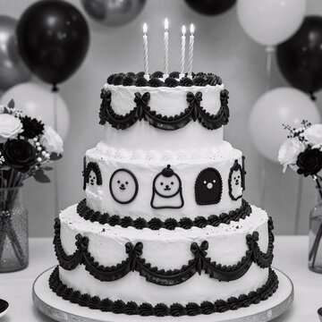 Black And White Ink Birthday Cake Taste. Seventieth Birthday/Anniversary Celebration Cake