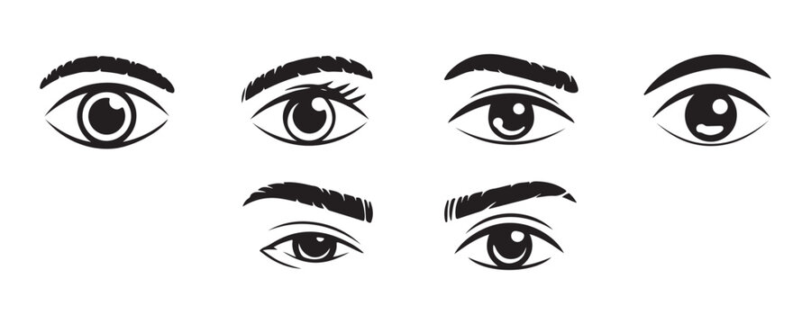 Set of human eyes. collection of different types of eyes with eyebrows. eye vector graphic design.