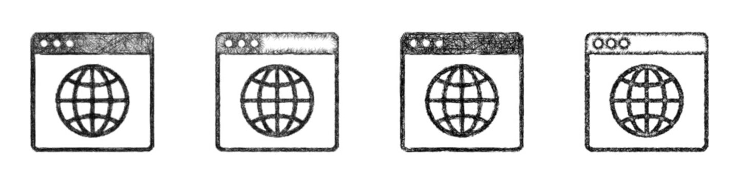 Monochrome sketch web browser icon design set