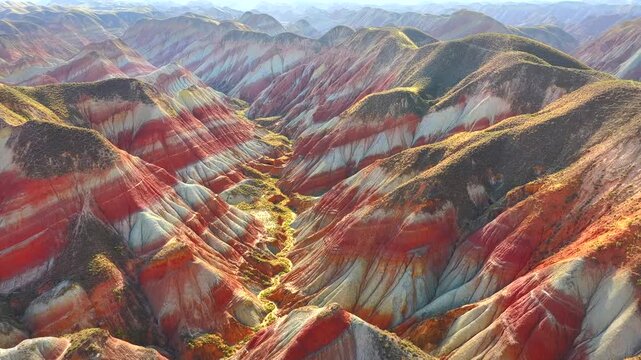 Mesmerizing Natural Stripes: Aerial Footage of Gansu Danxia Geology，Breathtaking Desert Palette &ndash; Drone Tour of Zhangye and Lanzhou Danxia