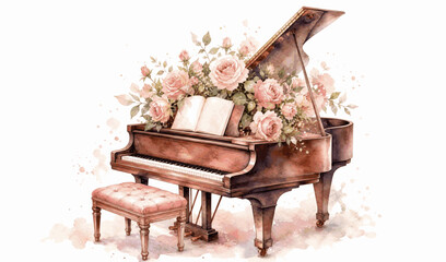 Tender Sound Romantic Piano isolated watercolor vector illustration svg © Arun168