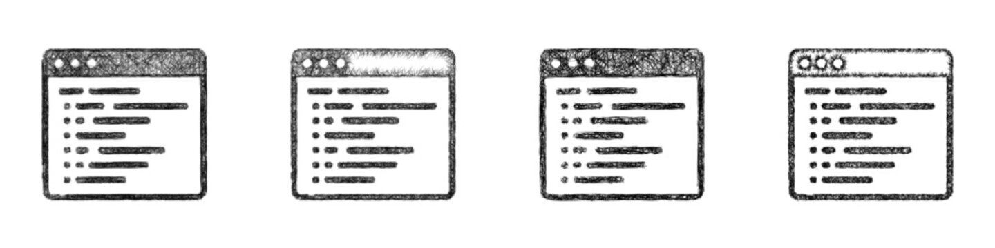 Black and white sketch source code icon design set