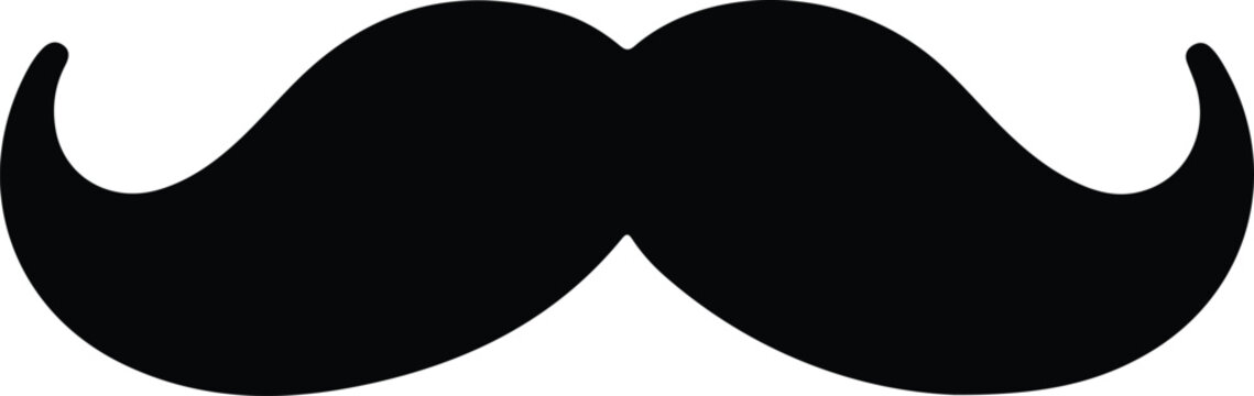 Mustache silhouette, vintage facial hair icon, black vector illustration, minimalist design for barber, grooming, and men&rsquo;s style themes