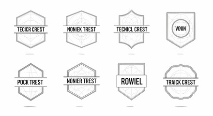 Obraz premium Heraldic crests featuring geometric construction grids and text placeholders for custom branding, labels, or vintage-style logo design applications in a clean line art format.