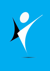 Abstract figure celebrating freedom and success on a blue background, symbolizing achievement and happiness © JAHUD