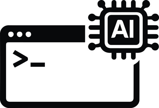 Black ai icon with coding symbol on screen Vector, illustration