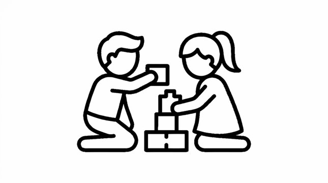 Children Playing with Building Blocks Icon