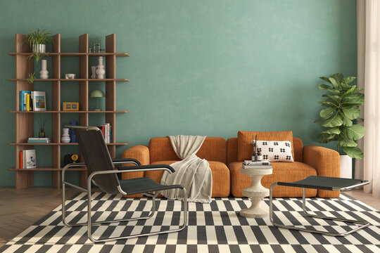 Mid century style conceptual dopamine interior room