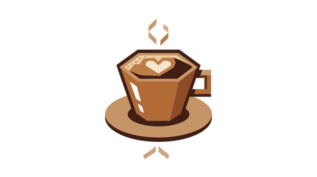 Geometric Coffee Cup with Heart Latte Art