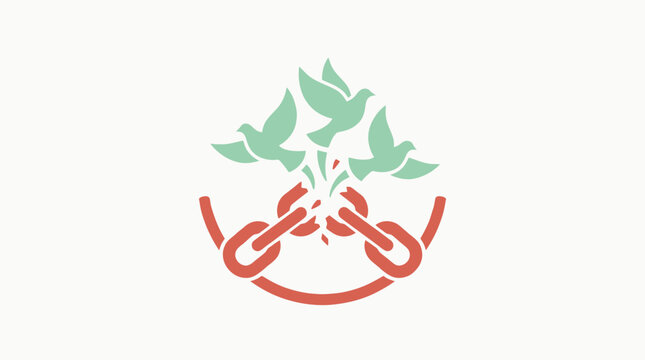 Freedom Symbol: Birds Flying Out of Broken Chains, Hope, Peace, Liberation Concept