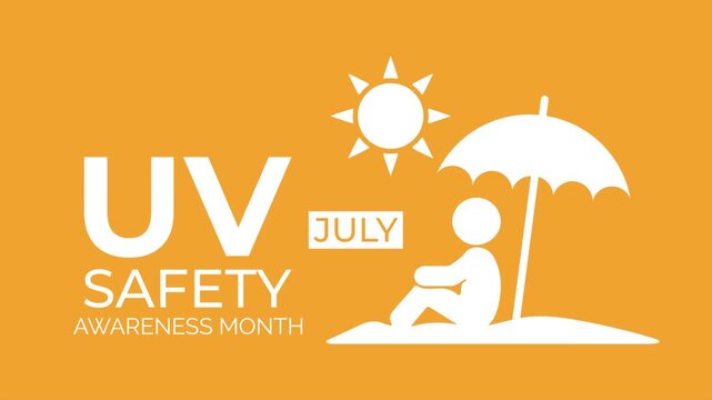UV Safety Awareness Month animation showing sun protection practices with umbrella and outdoor wellness concept. 4k animated video.