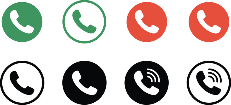 Phone call icon vector set, answer and reject call symbols for smartphone interface telecommunication apps contact buttons and digital communication.