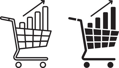 Shopping cart growth icon with upward graph clean outline vector red line style isolated on light background for eCommerce analytics and sales performance UI design © Icon Design 