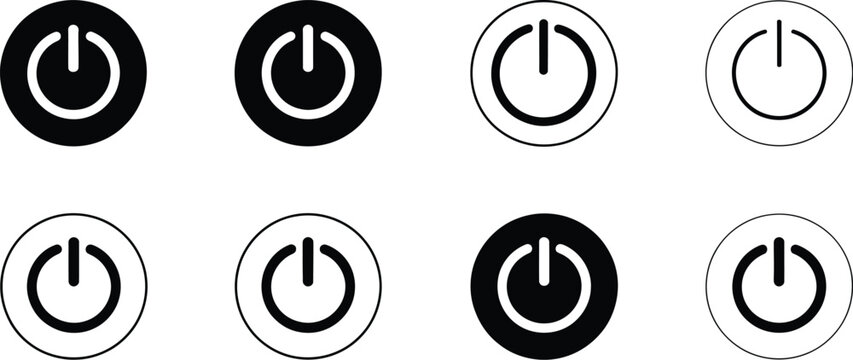 Power button icon, on off symbol in flat style for switch control startup shutdown interface and electronic device design.