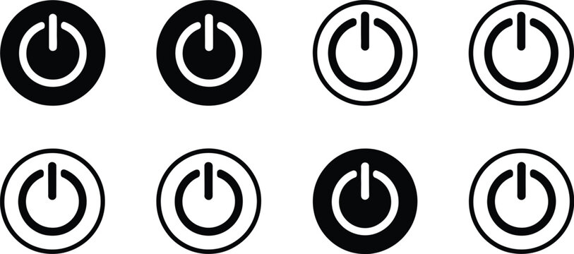 Power button icon, on off switch symbol for user interface electronic devices mobile apps and technology control systems.