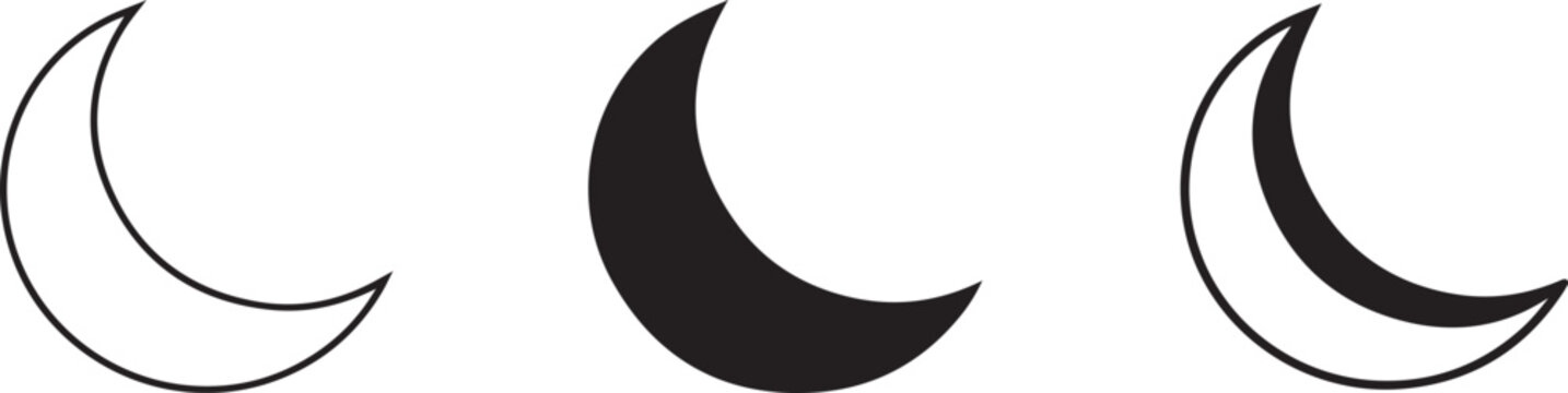 Crescent Moon Thin Minimalist Night Vector Silhouette.