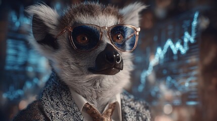 Fototapeta premium A sophisticated lemur wearing glasses and a formal suit, exuding confidence in a stylish business setting.
