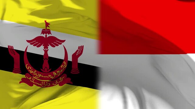 Brunei And Indonesia Flag Waving in Slow Motion Loop Animation