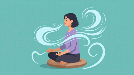 Obraz premium Woman meditating in lotus pose with calm flowing breath