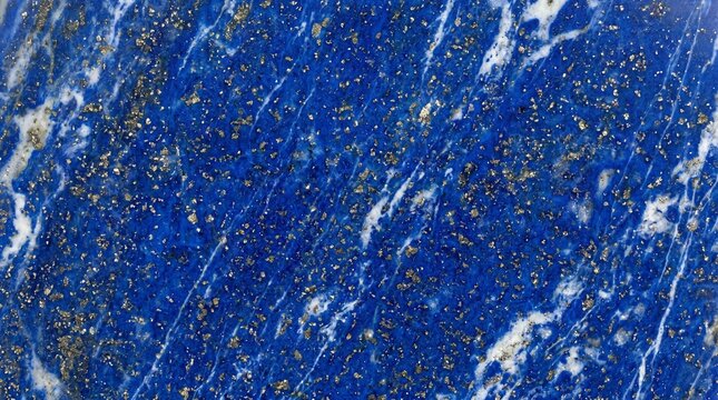 Polished lapis lazuli gemstone texture background with deep blue mineral patterns white calcite veins and shimmering golden pyrite inclusions perfect for luxury abstract designs