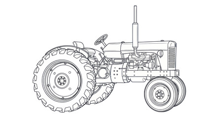 Vintage farm tractor line art for coloring and design © linggo