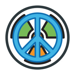 Obraz premium A blue peace sign is overlaid on a colorful radiation symbol