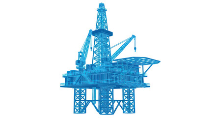 Blue wireframe blueprint of an offshore oil platform © linggo