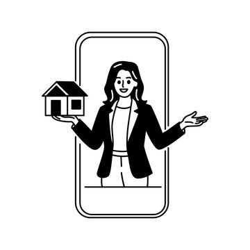 Digital Property Advertising Mobile Campaign Line Icon Illustration