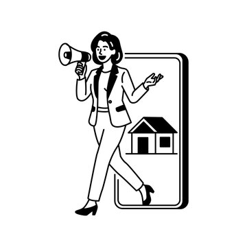 Real Estate Consultant Home Presentation Line Icon Illustration