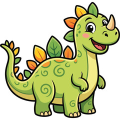 Fototapeta premium A cartoon dinosaur with green skin and colorful spikes is standing happily outdoors