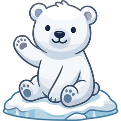 Fototapeta premium A cartoon polar bear sitting on melting ice waving happily outdoors