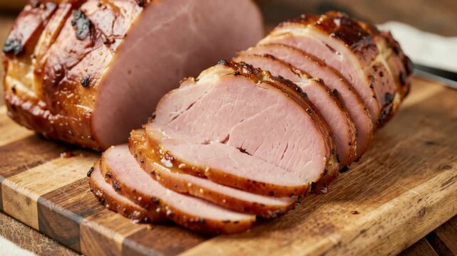 A plate of sliced cooked pork ham ready to serve.