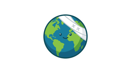 Fototapeta premium Cartoon Earth with Bandage, Injured Planet, Global Health Concept