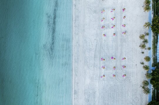 Above view on the seashore with sandy beach