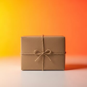 Closed brown cardboard package sealed with twine, suggesting surprise contents, unknown product delivery, or a secret gift, unique, commerce, brown