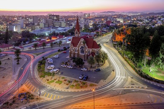 View of the Evangelical Lutheran Christ Church from 1910, blue hour, Windhoek, Khomas region, Namibia