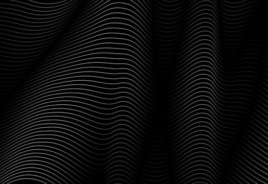 Abstract black and white wavy contour lines background with rhythmic wave pattern vector
